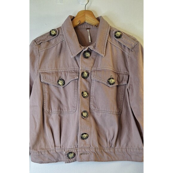 FREE PEOPLE Eisenhower Denim Jacket Sz M Dusty Rose Slouchy Cropped‎ Casual Work - Picture 3 of 8